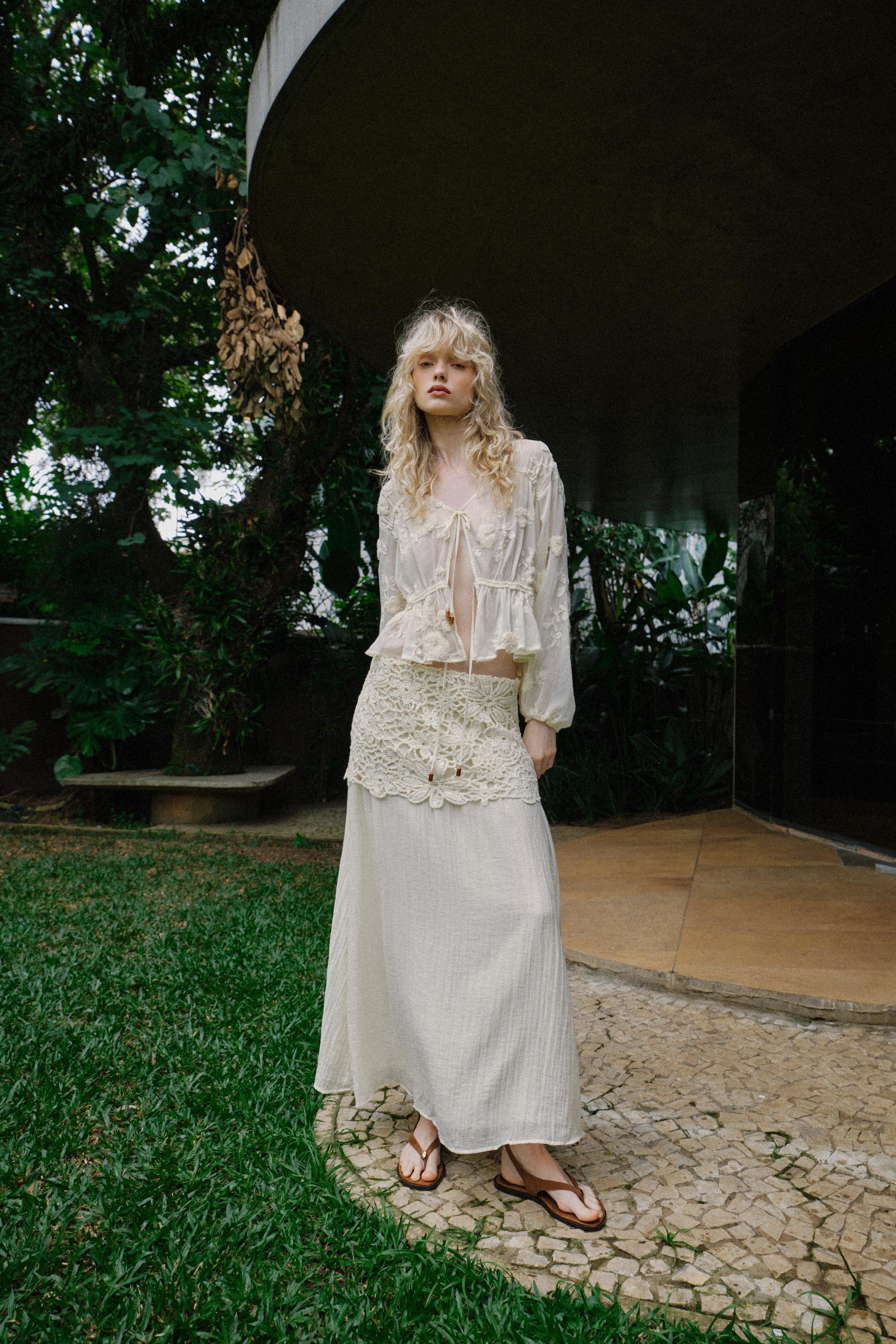 EMBROIDERED SHEER BLOUSE